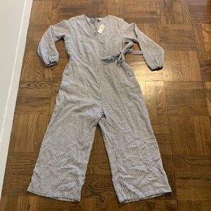 Old Navy Linen Blend Faux Wrap Stripe Jumpsuit